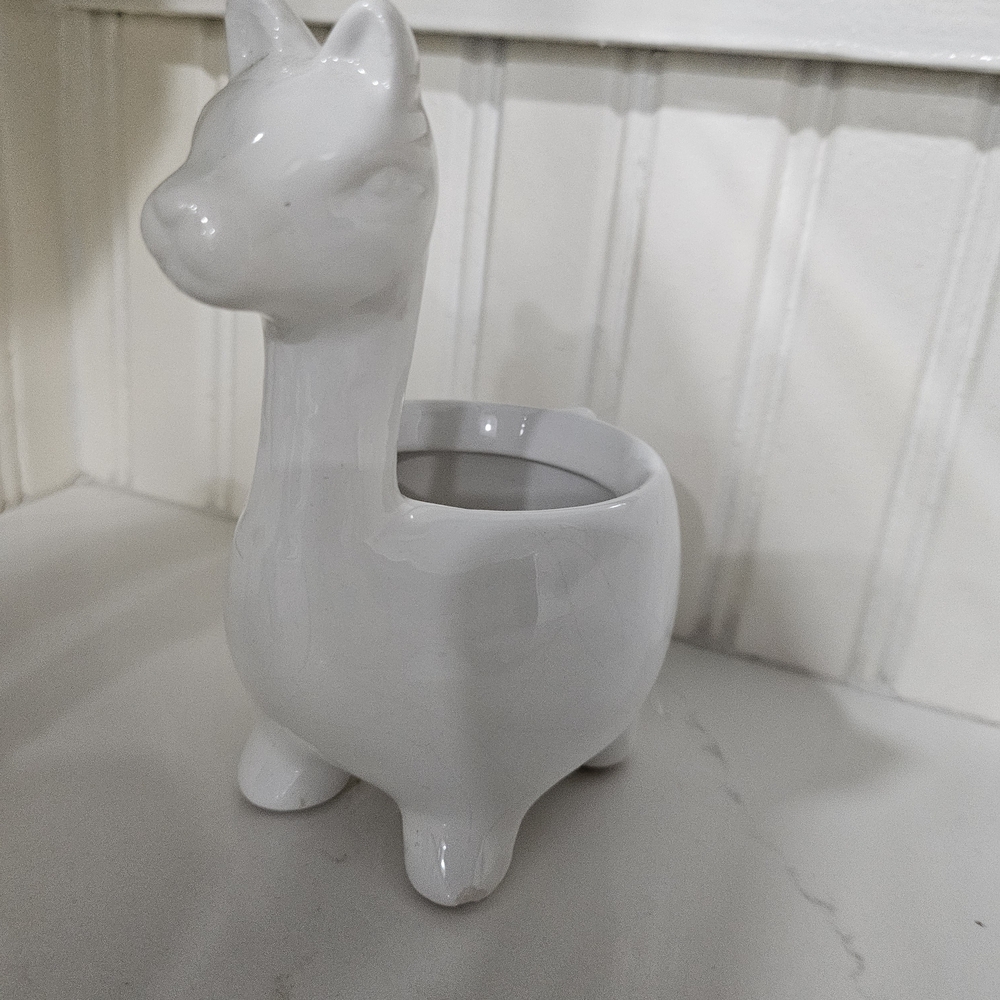 White Ceramic Llama Planter - Home Accents